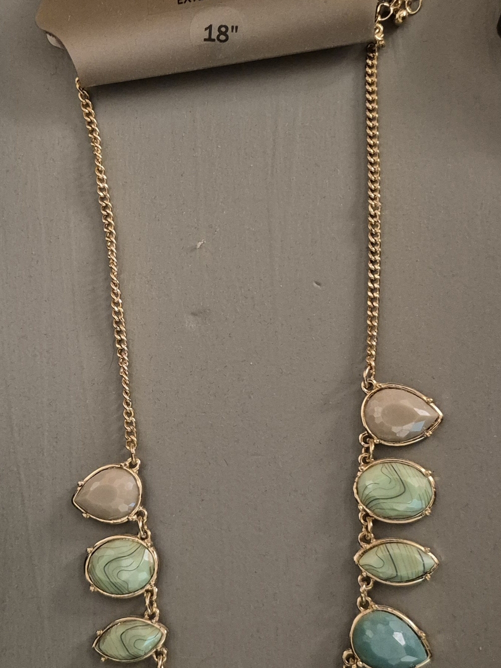 Gold-Tone Statement Necklace with Mint Green and Cream Gemstones